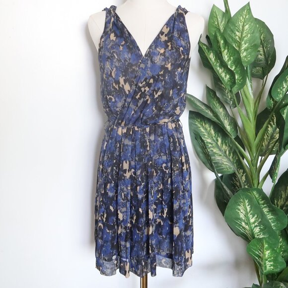Charlotte Ronson Blue Abstract Print Silk Chiffon Sleeveless Flowy Dress Size 2 - Picture 2 of 13